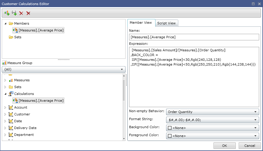 Figure 1. Custom calculation editor in Ranet OLAP.