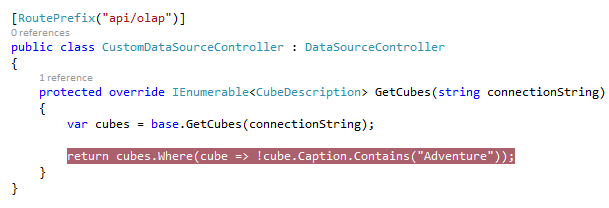 Cube filtering code for cubes that will be the basis of the end users’ reports