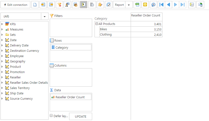 Report with the SubCube property applied