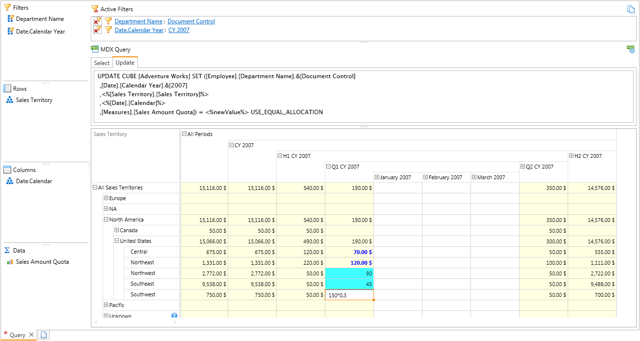 Ranet OLAP WPF pivot table in what-if analysis mode.