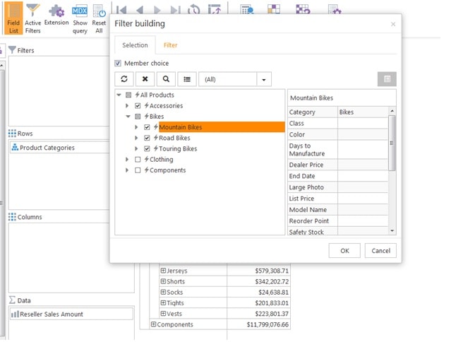 Applying a Member Choice filter to the pivot table