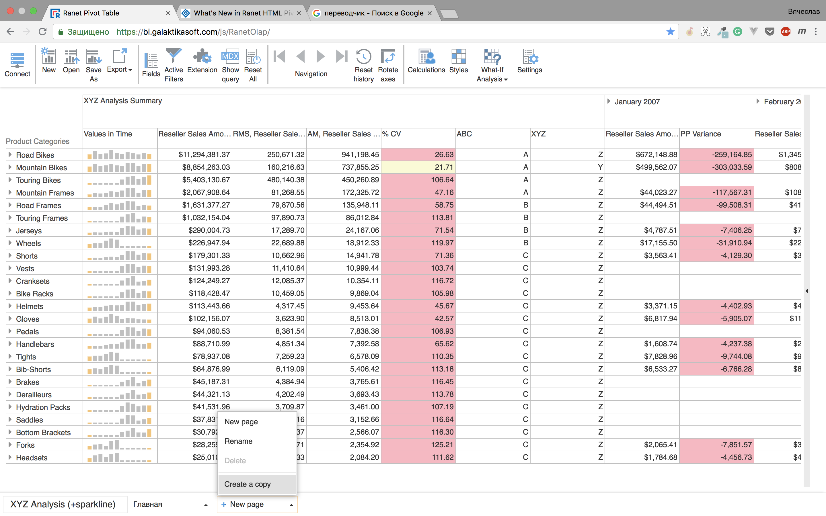 Page copying - Ranet OLAP